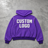 Sweat-shirt à capuche violet personnalisé pour homme avec motif graphique lettre sur la poitrine et motif abstrait craquelé – Usine OEM ODM