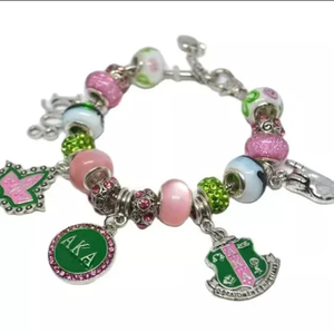 Pink Green Alpha Kapp Alpha Black Divine Nine Fraternity Silver Sorority Charms Pulsera Bling Floral Cherished Charm Pulseras - Product Image 2