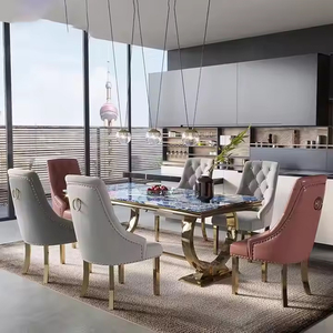 Juego de Comedor de Lujo para Casa con Mesa Rectangular de Mármol y Acero Inoxidable para 6 Personas con Sillas - Product Image 4