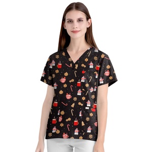 Tùy Chỉnh Giáng Sinh In Tẩy Tế Bào Chết Tops Phụ Nữ Khuôn Mẫu Y Tế Đồng Phục Điều Dưỡng Áo Sơ Mi OEM Ngắn Tay Áo In Chà Tops - Product Image 5