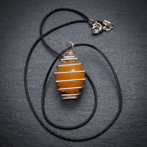 Handmade Yellow Onyx Oval Shape Carved Wire Wrapped Pendulum Necklace Black Cord <b>Silver</b> Clasp Love Theme Home Decoration - Product Image 2