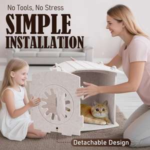 Casa para Gatos de Fieltro Resistente para Invierno, <span class=keywords><strong>Cueva</strong></span> Calefactable, Cama Portátil, Extraíble, Resistente a Arañazos, Aislamiento Térmico, Diseño Moderno y Elegante, Pequeña - Product Image 3