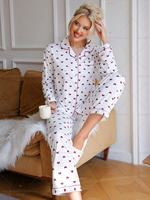 ODM OEM Pyjama pour femmes en polyester avec imprimé cœur mignon, vêtements de nuit pour filles, manches longues avec pantalon long XXL, pyjama boutonné