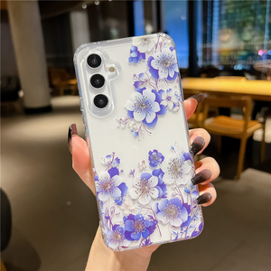 Funda de teléfono con flores de luz azul láser de lujo de diseño claro para Samsung S24 S23 S22 <span class=keywords><strong>A13</strong></span> A14 A24 A34 A53 A54 A15 A55 - Product Image 5