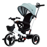 Tricycle poussette 3-en-1 pour enfants avec guidon parental, capote réglable, siège rembourré respirant et roues tout-terrain stables