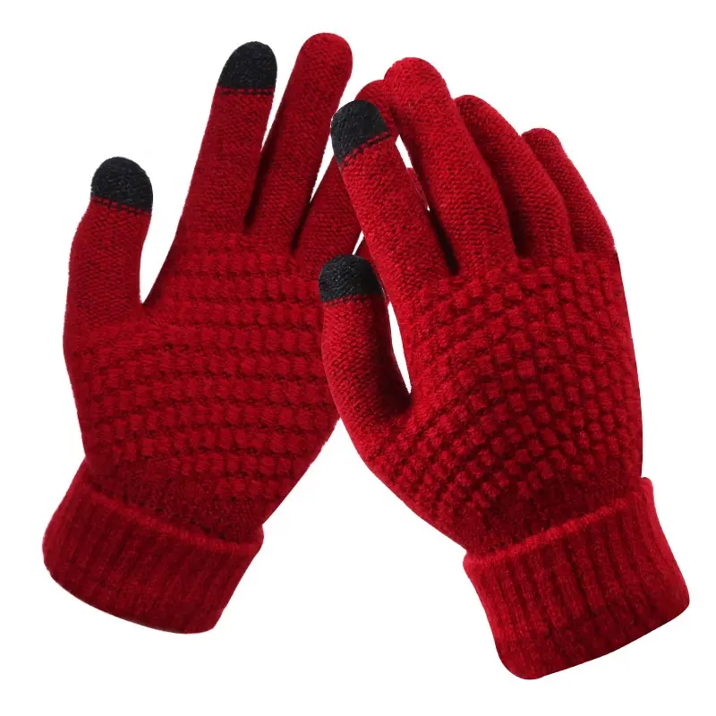 Customize Acrylic Winter Touchscreen Magic Gloves Women Men Warm Stretch Knitted Wool Mittens Touch Screen Glove