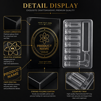 Boîte d'emballage pharmaceutique personnalisée en matériaux recyclés, plateau transparent en PET écologique, carton pliable noir et or de luxe, 6 flacons en verre