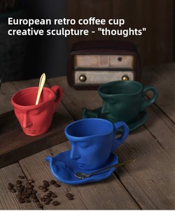 Ensemble cadeau de tasse à café et soucoupe pour couple, design rétro européen créatif, écologique, fait à la main, pour Noël, Nouvel An - Product Image 3