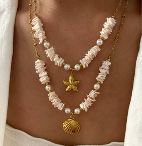 Kalung Rantai Mutiara Berlapis Emas Desain Trendi Wanita Zooying dari Baja Anti Karat - Product Image 1