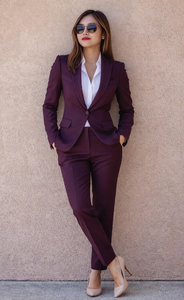 Conjunto de traje morado elegante para mujer, blazer a medida y pantalones a juego, traje de pantalón elegante y ajustado para oficina y negocios, para reuniones - Product Image 5
