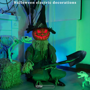 Nouveautés : Effrayant Épouvantail Halloween Agé et Accroupi Tenant une Pelle, avec Capteur Sonore Électrique et Lumineux, Accessoire d'Horreur pour Maison Hantée et Jardin - Product Image 3