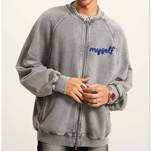<span class=keywords><strong>Felpa</strong></span> con <span class=keywords><strong>cappuccio</strong></span> da <span class=keywords><strong>uomo</strong></span> con maniche Raglan in cotone francese Terry <span class=keywords><strong>senza</strong></span> <span class=keywords><strong>cappuccio</strong></span> con Logo personalizzato pesi massimi acido lavaggio a doppia Zip - Product Image 3