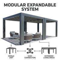 Pergola en aluminium motorisée à toit à lamelles réglables, résistante aux intempéries, avec éclairage LED et protection UV, pour terrasse arrière-cour