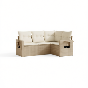 Beige Garden <b>Sofa</b> <b>Set</b> Outdoor Rattan Cushioned Waterproof Contemporary Design - Product Image 1
