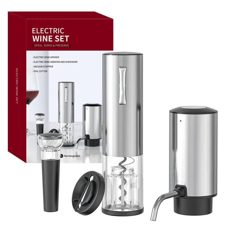 Paslanmaz çelik otomatik şarap dağıtıcı hediyeler Set şarap havalandırma karafı elektrikli şarap dekantörü Set