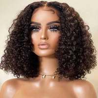 Perruque Courte Bob Bouclée Péruvienne en Cheveux Humains Vierge Remy, Perruque Bob Bouclée Sans Colle avec Dentelle HD pour Femmes Noires
