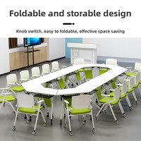 Juego de sillas de escritorio de oficina plegables multifuncionales de diseño moderno Mesa larga hexagonal con ruedas de entrenamiento Mesa de conferencia móvil