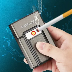20 pcs whole pack cigarette case with USB lighter cigarette case holder Tobacco Smoking Electric Aluminum Cigarette Lighter