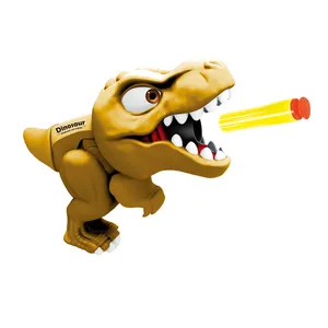 Juego de pistola de balas blandas de dinosaurio de plástico DIY, mini pistola de tiro de dinosaurio, juguetes educativos para niños