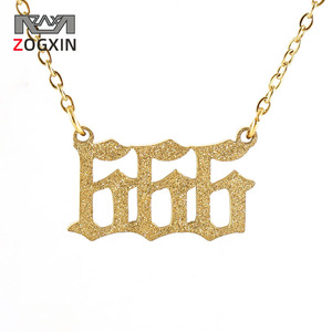 ZOGXIN Gold Sand Number Necklace 666 Stainless Steel Pendant Fashion Jewelry for Men Women - Product Image 1
