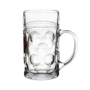 Cóctel bebiendo grande 44 Oz Glass Steins Dimpled Glass Jumbo Jarra de cerveza con asa