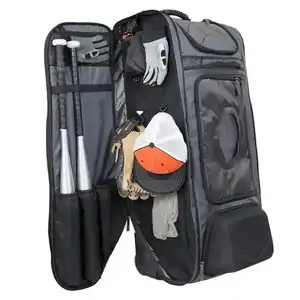 垒球装备包户外轮式捕手装备带隐藏背包带轮式垒球滚动棒球包