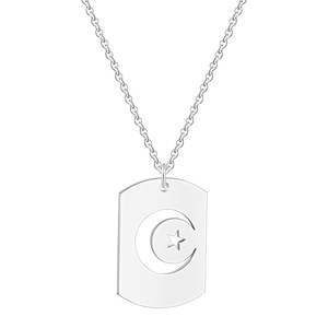 Collana con Pendente a Mezzaluna e Stella in Acciaio Inossidabile Quadrato, Amuleto Spirituale Islamico Musulmano per Uomo e Donna, Gioielli Religiosi Turchi - Product Image 2