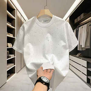 เสื้อยืดแฟชั่นแขนสั้นสำหรับผู้ชายเสื้อพิมพ์ลายกากเพชรเทียมสำหรับฤดูร้อน TSM014 - Product Image 3