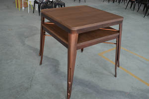 طاولة طعام عتيقة الطراز، طاولة بار نحاسية عتيقة، طاولة بار صناعية للمقاهي والمطاعم مع سطح من الخشب الصلب - Product Image 3