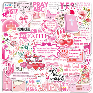 50 pegatinas bonitas de <span class=keywords><strong>frases</strong></span> bíblicas rosas para decoración de teléfonos y botellas, estilo VSCO, con citas de Jesús - Product Image 1