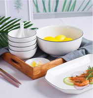 Vaisselle de ménage Vaisselle de restaurant en porcelaine à bord noir Bol en céramique pour soupe blanche de riz européen au micro-ondes