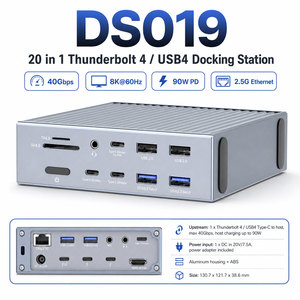 20 in 1 썬더볼트 4 도킹 스테이션 듀얼 TBT4 8K HDMI 2.5G 이더넷 90W PD USB C 허브 10Gbps 데이터 노트북 워크스테이션 DS019용 - Product Image 1