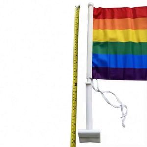 Wholesale Waterproof Gay Pride 110g Knitted Polyester 3 Layers Double Sided Car Window Clips <b>Flag</b> with Plastic Pole - Product Image 5