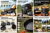 Ensemble de cuisine de camping en aluminium léger, casseroles antiadhésives, poêle, bouilloire, portable pour pique-nique, randonnée
