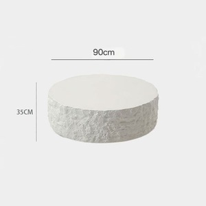 Mesa de Centro Moderna Redonda de Fibra de Vidrio Blanca con Textura de Roca Natural para Sala de Estar, Hogar u Hotel - Product Image 4