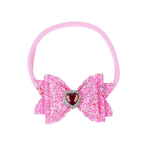 Großhandel Maßgefertigtes Kinder-Nylon-Haarband zum Valentinstag mit Pailletten, Herz-Strass und Weißem Elastikband - Product Image 2