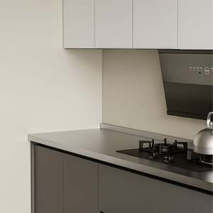 Armoires de cuisine personnalisées en acier inoxydable, modernes, pour usage domestique, avec comptoirs intégrés en pierre de quartz résistants aux rayures - Product Image 5