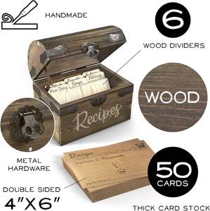 Wooden <strong>Recipe</strong> <strong>Box</strong> With Cards and Dividers, Wood <strong>Recipe</strong> <strong>Box</strong>,50 Double Sided 4x6 <strong>Recipe</strong> Cards Included,Wood <strong>Box</strong> with Slide Top - Product Image 2