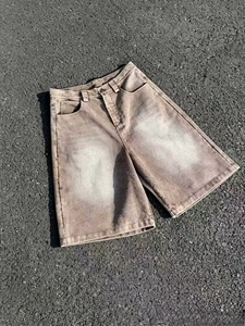 Shorts Bermuda en toile délavée pour homme, taille mi-haute, fermeture boutonnée, style décontracté, 100% coton respirant, couleur unie - Product Image 3