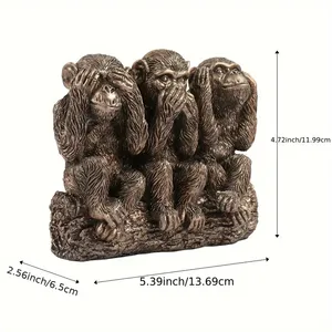 3 statues <span class=keywords><strong>de</strong></span> <span class=keywords><strong>singes</strong></span> sages-N'entendez pas le mal, ne voyez pas le mal, ne parlez pas le mal Symboles japonais <span class=keywords><strong>de</strong></span> bonne chance, finition bronze antique - Product Image 6
