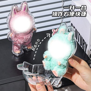 Transparent Figurine Storage Box For Plush Toy <b>Display</b> With Keychain <b>Hook</b> Protection Case 1pc Capacity - Product Image 5