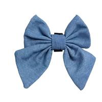 Nœud Papillon Brodé pour Chien en Denim Chambray Fait Main, Nœud Marin Personnalisé pour Animaux, Collier Nœud Papillon pour Chat, Accessoires de Collier pour Chien en Gros