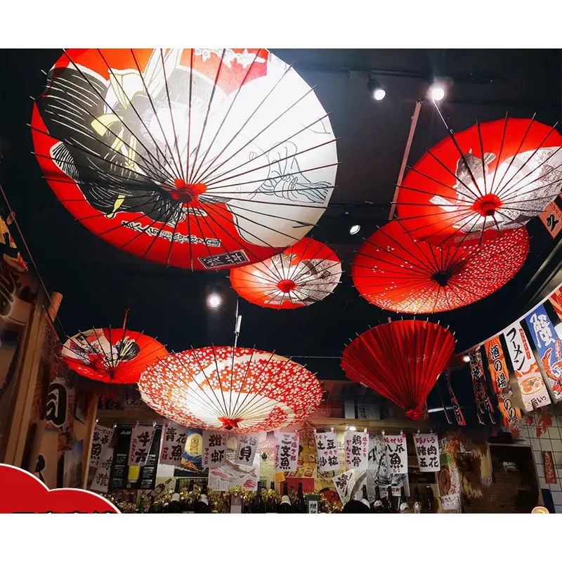 Parapluie japonais imperméable en papier huilé pour plafond de restaurant coupe-vent Parapluie décoratif classique Parasol Sakura pas cher