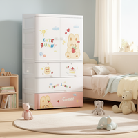 Armario de Plástico Portátil de 4 Niveles con Diseño de Dibujos Animados para Dormitorio, Armarios de Plástico Multifuncionales y Ecológicos para Ahorrar Espacio