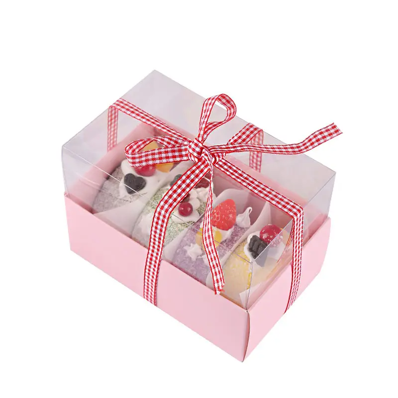 New arrival Cake roll takeout boxes French dessert box for packaging Transparent lid Baking packing box