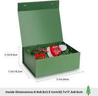 Boîte cadeau magnétique pliable vert foncé avec impression complète de Père Noël et de rennes, emballage rigide pliable plat