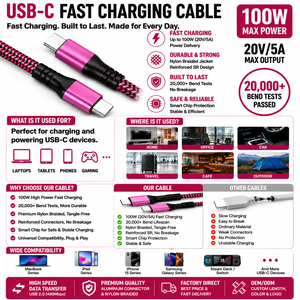 Câble USB-C vers USB-C LUNG KAY 100W PD à charge rapide 5A avec cordon de données tressé en nylon haute puissance 20V pour ordinateur portable MacBook Pro - Product Image 3