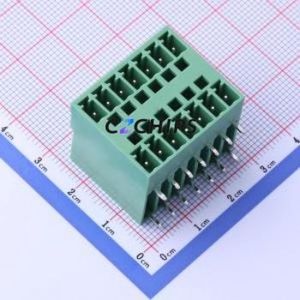 DB2ERH-3.81-2*7P-GN Plug-in Terminal Block Bent Lead Through Hole,P=3.81mm Board-to-Board / Socket - Closed 2x7P 3.81mm Green - Product Image 1