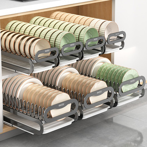 Escoy Kitchen Pull Out Dish Rack Double Layer Cabinet Storage Drain Rack With <b>Tray</b> Quick Dry Plate Organizer - Product Image 1