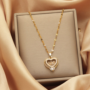 <span class=keywords><strong>Collier</strong></span> Pendentif Luxe Brillant en Chaîne d'Acier Inoxydable Or Zircon Cœur Papillon pour Femme, avec Perle Délicate Fleur Feuille - Product Image 6